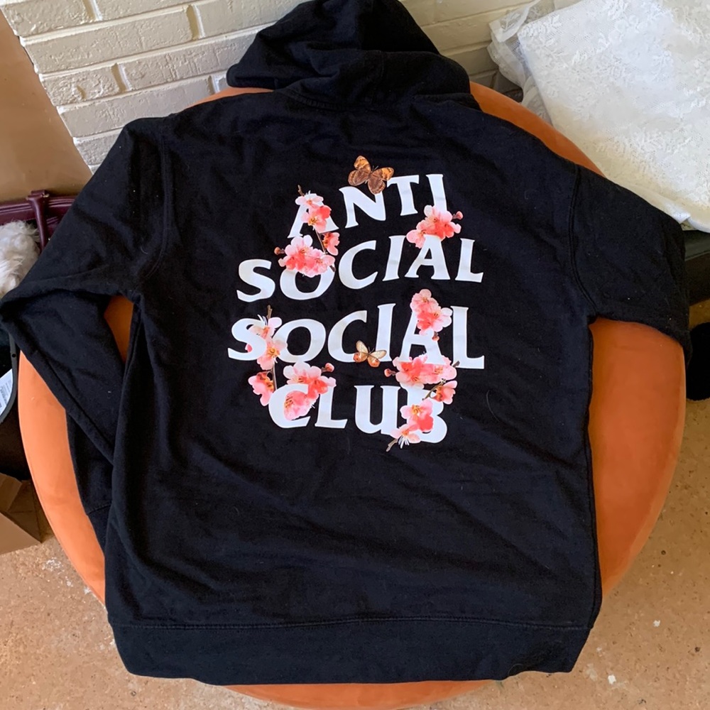 Anti social social club sweatshirt with butterflies on the back. Medium.